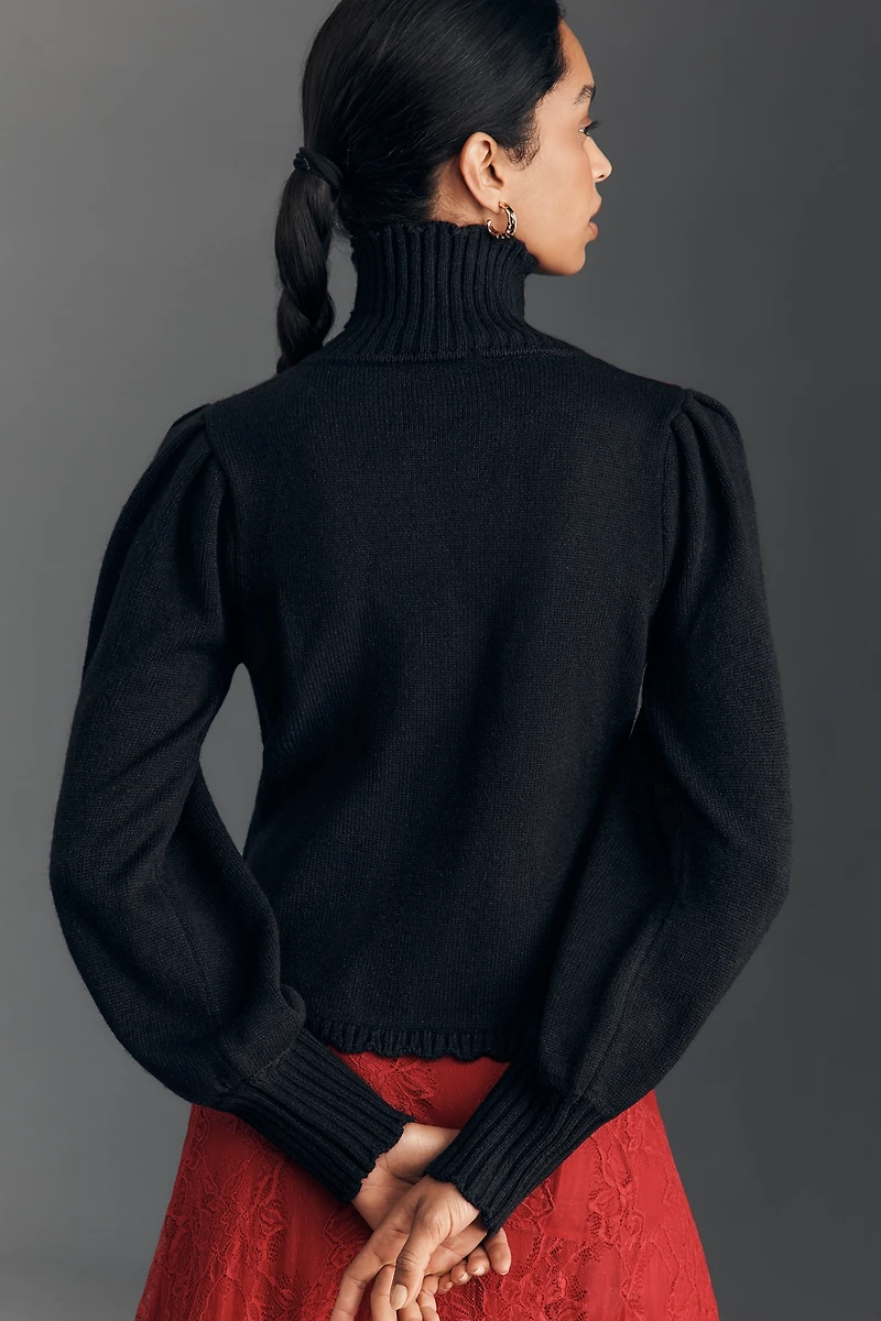 Farm Rio Mock-Neck Embroidered Pullover Sweater