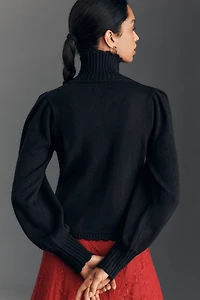 Farm Rio Mock-Neck Embroidered Pullover Sweater