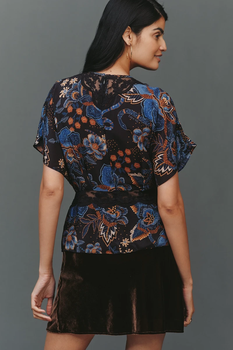 Farm Rio Sheer Lace Relaxed Blouse
