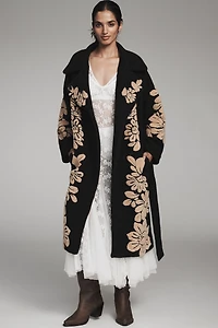 Farm Rio Bold Flowers Wool Blend Coat