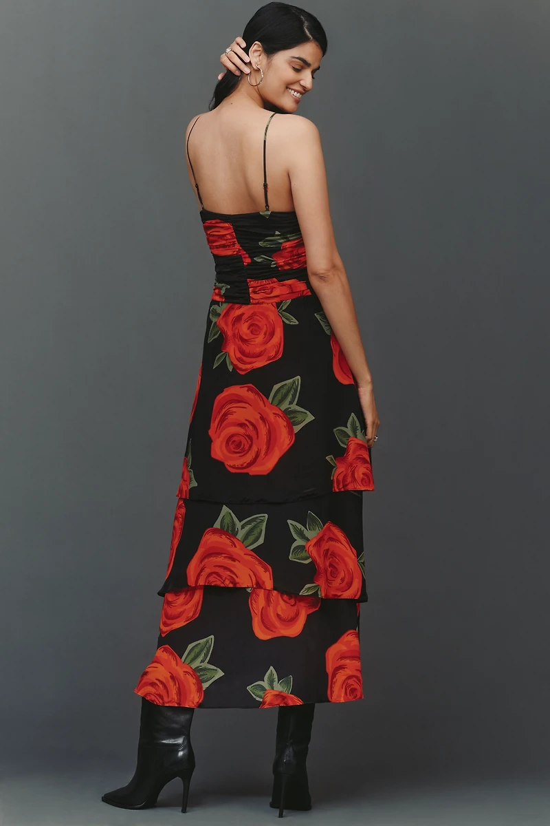 Farm Rio A-Line V-Neck Rosette Maxi Dress