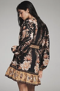 Farm Rio Majestic Garden Long-Sleeve Button-Front Mini Dress