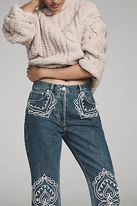 Farm Rio Cornely Embroidered Cropped Flare Jeans