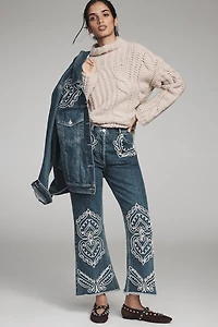 Farm Rio Cornely Embroidered Cropped Flare Jeans