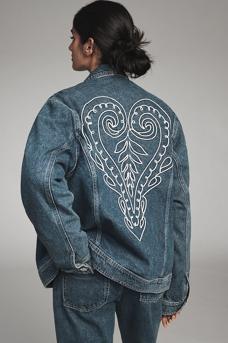 Farm Rio Cornely Embroidered Denim Trucker Jacket