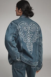 Farm Rio Cornely Embroidered Denim Trucker Jacket