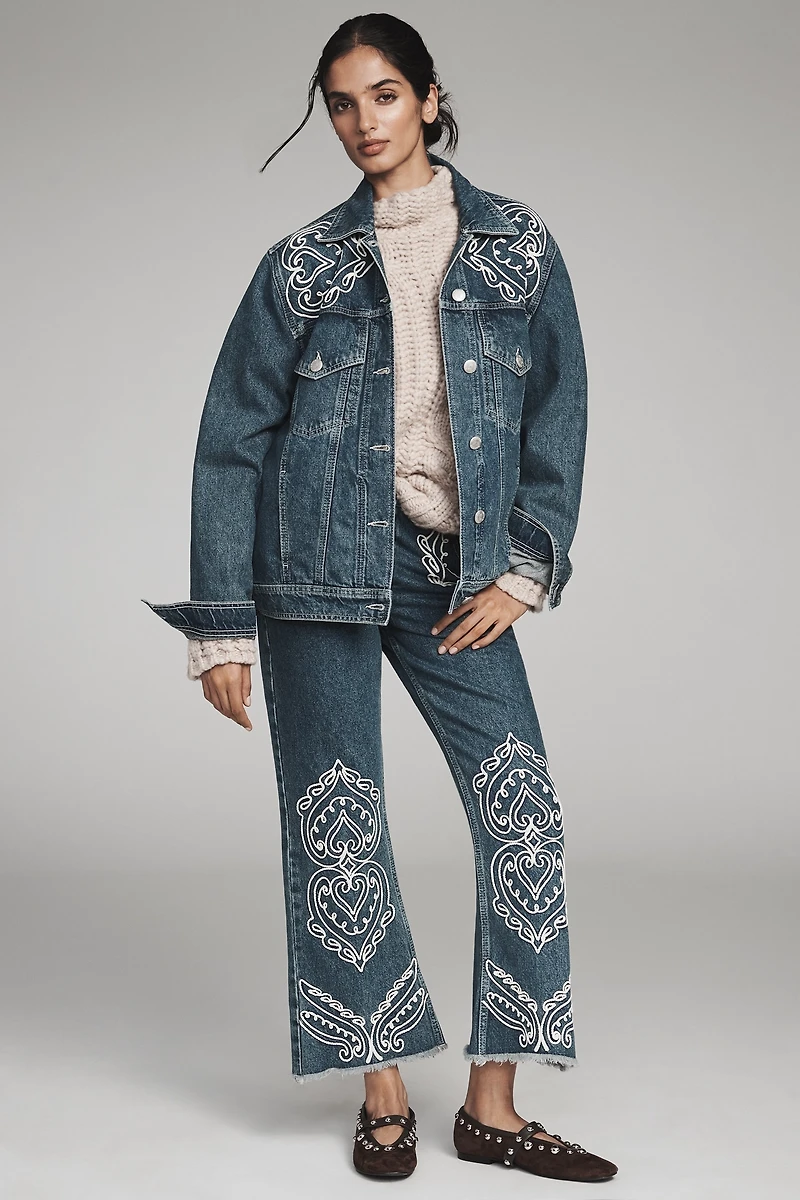 Farm Rio Cornely Embroidered Denim Trucker Jacket