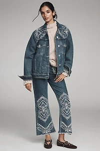 Farm Rio Cornely Embroidered Denim Trucker Jacket