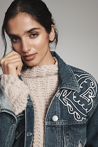 Farm Rio Cornely Embroidered Denim Trucker Jacket