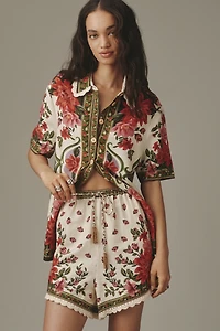 Farm Rio Wonder Linen Blend Drawstring Shorts