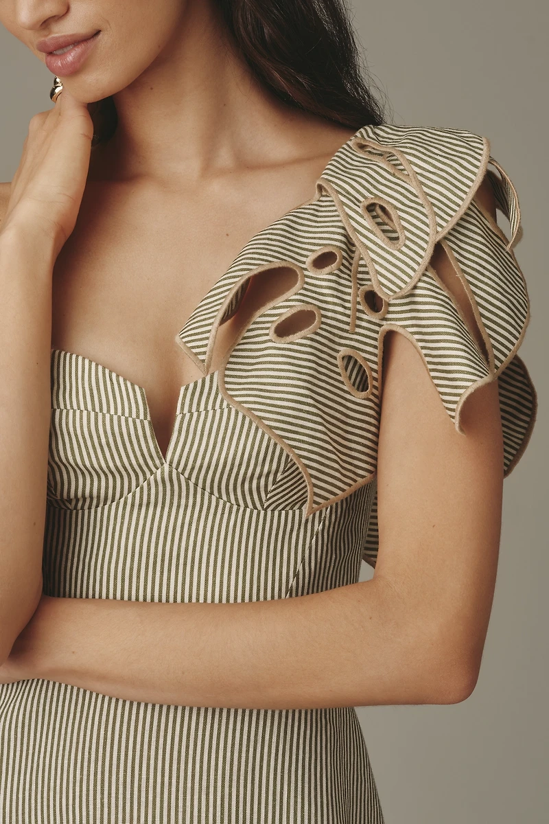 Farm Rio Monstera 3D A-Line Linen Midi Dress