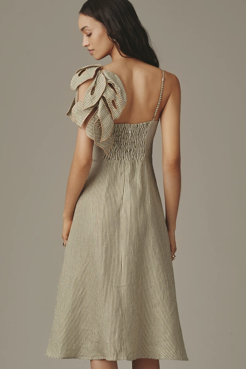 Farm Rio Monstera 3D A-Line Linen Midi Dress