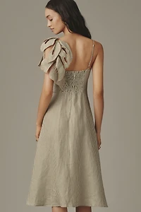 Farm Rio Monstera 3D A-Line Linen Midi Dress