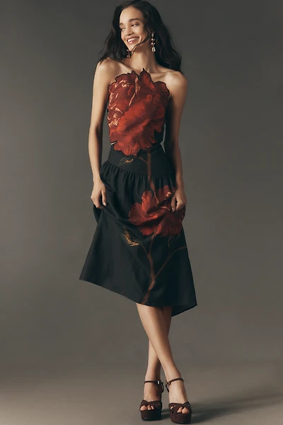 Farm Rio Rosalia Linen Blend Strapless Midi Dress