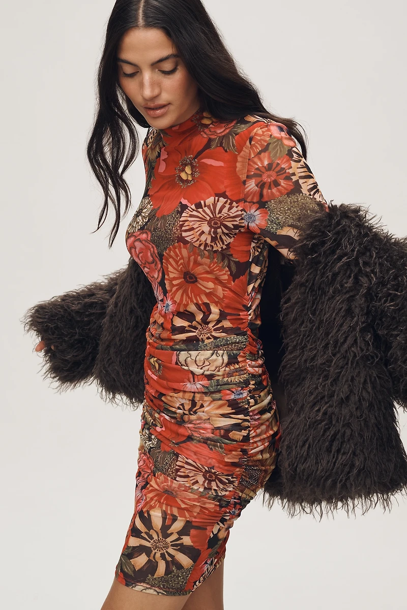 Farm Rio Flowershop Long-Sleeve Tulle Mini Dress