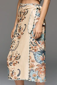 Farm Rio Scalloped Linen Midi Skirt