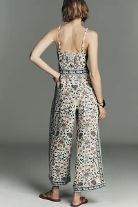 Farm Rio Delhi Sleeveless Sweetheart Linen Jumpsuit