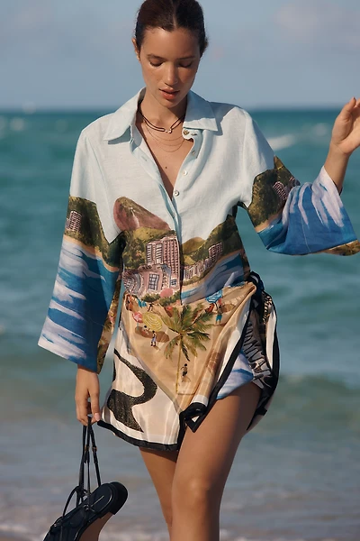 Farm Rio Copacabana Linen Tie-Waist Dress