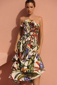 Farm Rio Florart Strapless Midi Dress