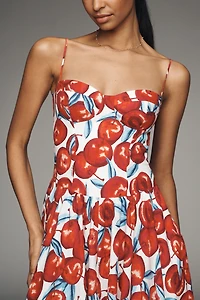 Farm Rio Cherry Blossom Sleeveless Sweetheart Midi Dress