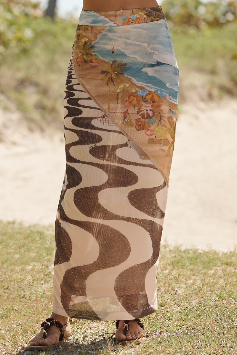 Farm Rio Copacabana Beach Print Midi Skirt