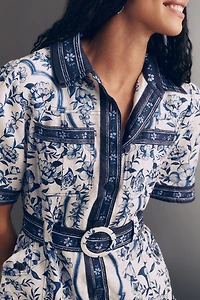 Farm Rio Porcelain Garden Belted Linen Mini Dress