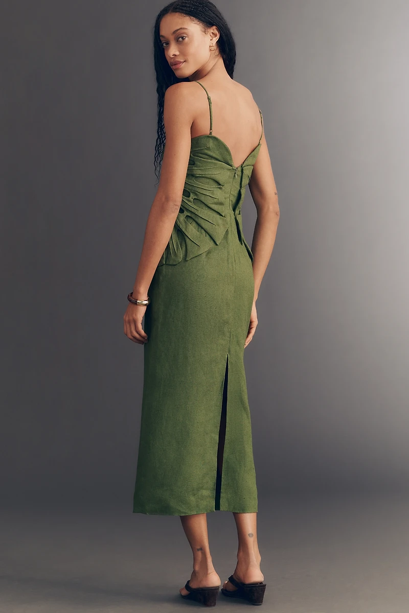 Farm Rio Linen Monstera Leaf Midi Dress