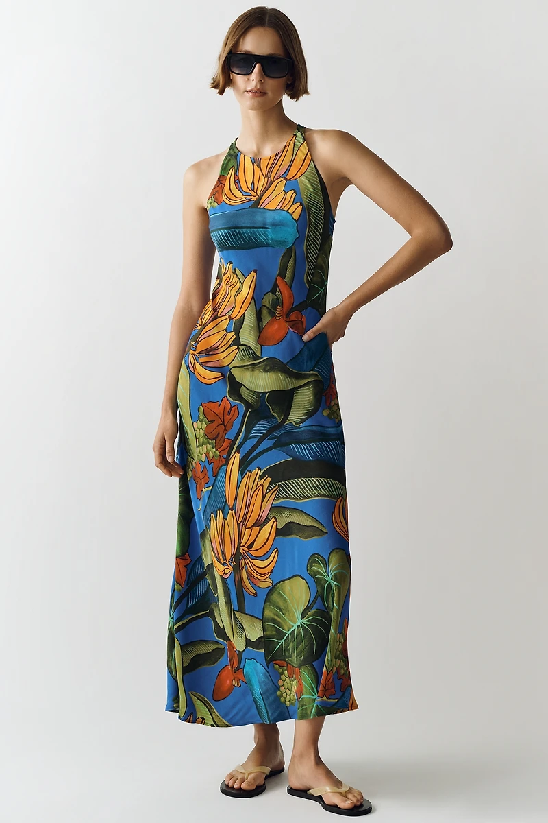 Farm Rio High-Neck Printed Midi Dress