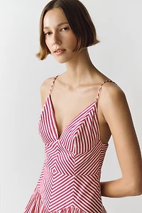Farm Rio Palm Tree Striped Midi Dress