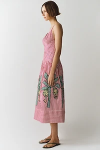 Farm Rio Palm Tree Striped Midi Dress