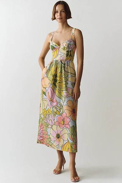 Farm Rio Linen Printed Midi Dress