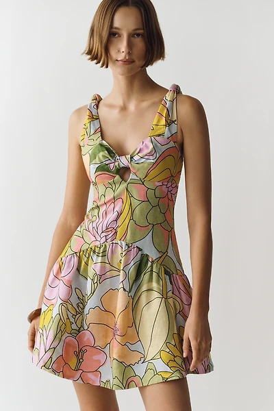 Farm Rio Linen Printed Cutout Mini Dress
