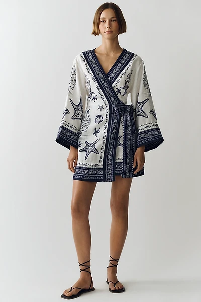 Farm Rio Linen Wrap Mini Dress