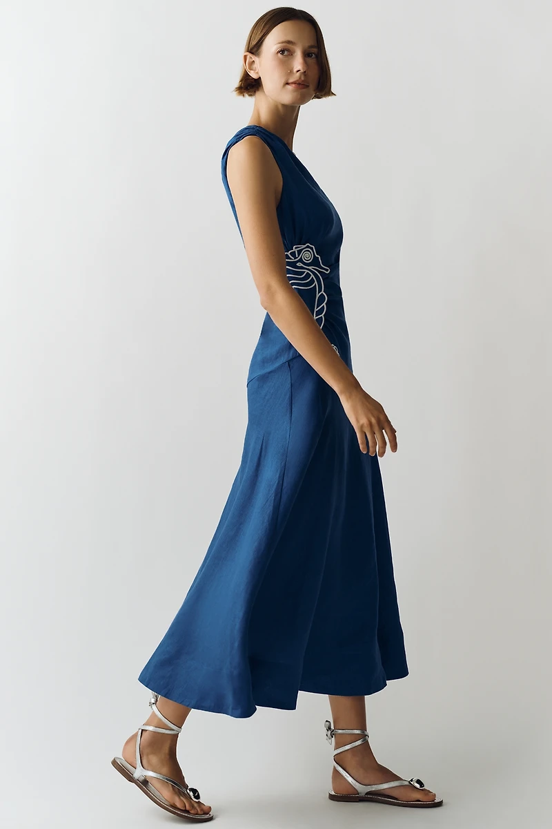 Farm Rio Linen Seahorse Maxi Dress