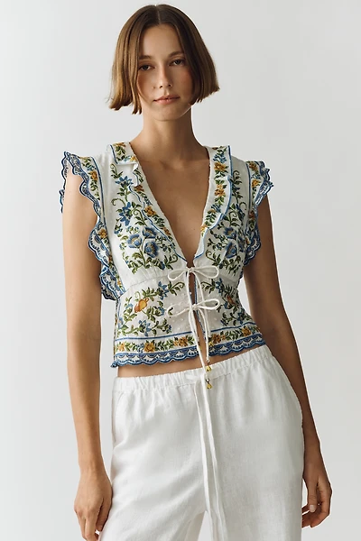 Farm Rio Emily Cotton Tie-Front Blouse