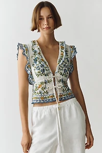 Farm Rio Emily Cotton Tie-Front Blouse