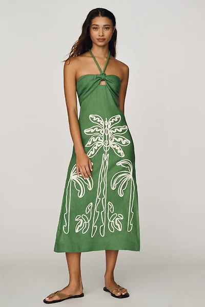 Farm Rio Palm Tree Linen Midi Dress
