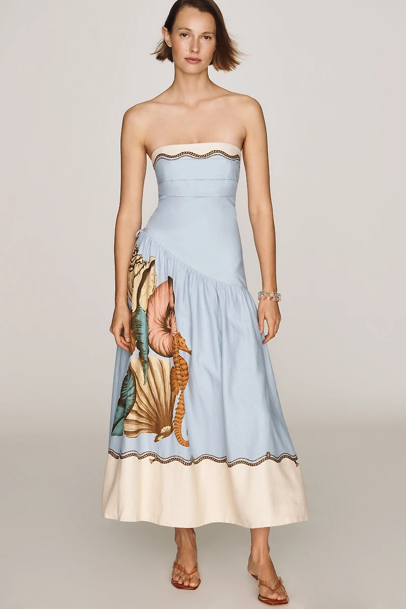 Farm Rio Souvenir Strapless Midi Dress