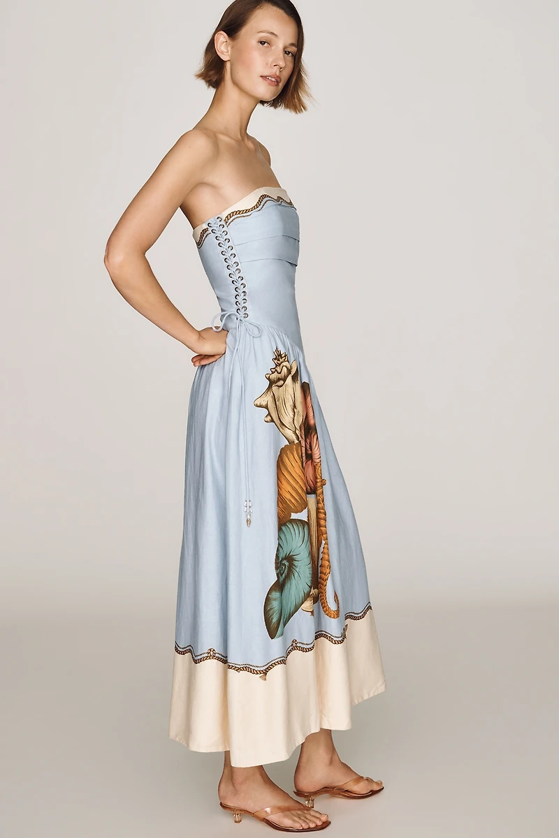 Farm Rio Souvenir Strapless Midi Dress
