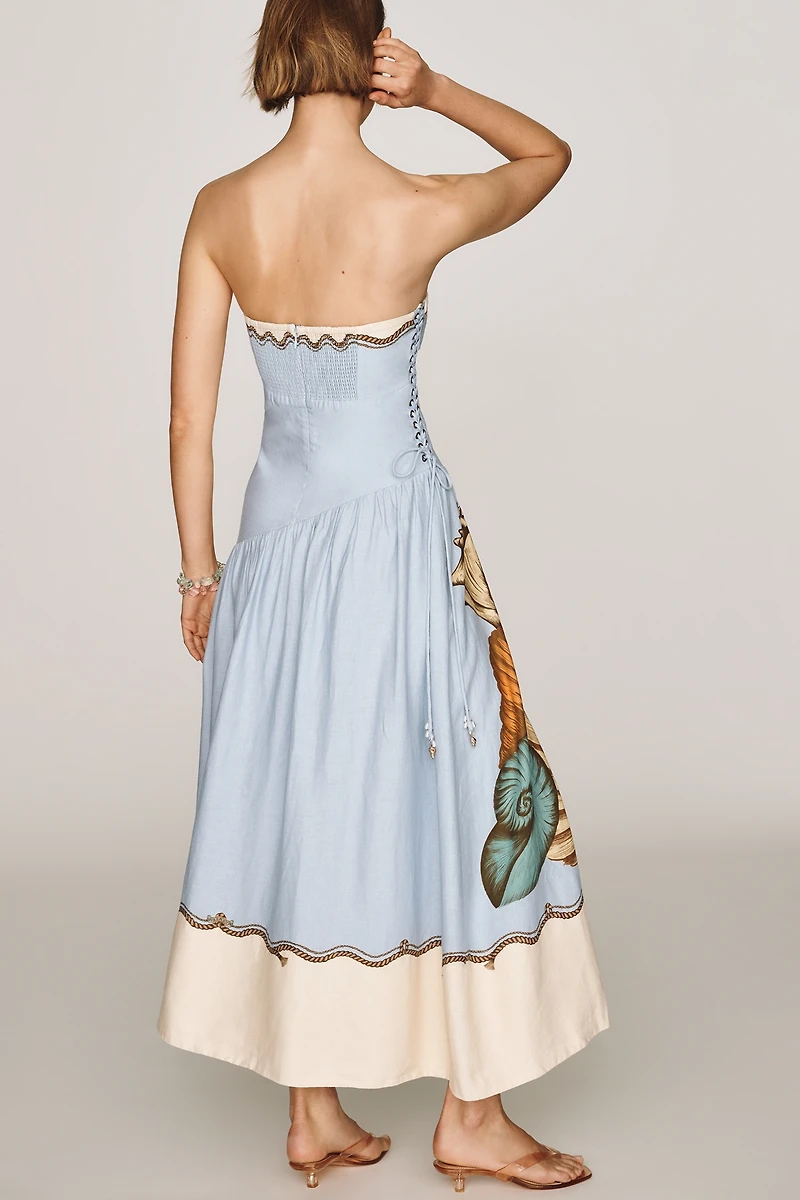 Farm Rio Souvenir Strapless Midi Dress