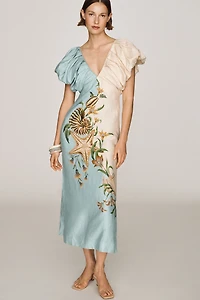 Farm Rio Marine Garden Linen Midi Dress