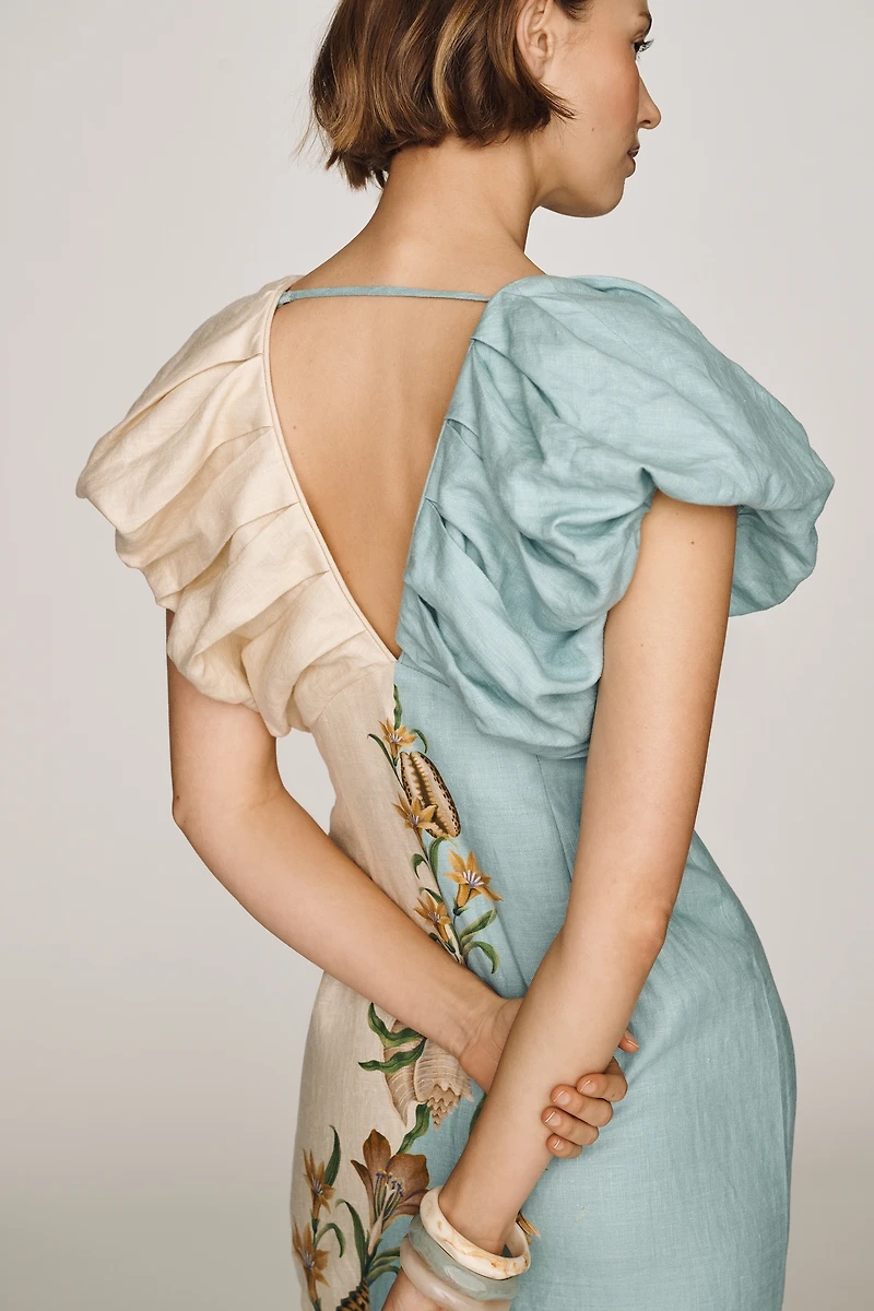 Farm Rio Marine Garden Linen Midi Dress