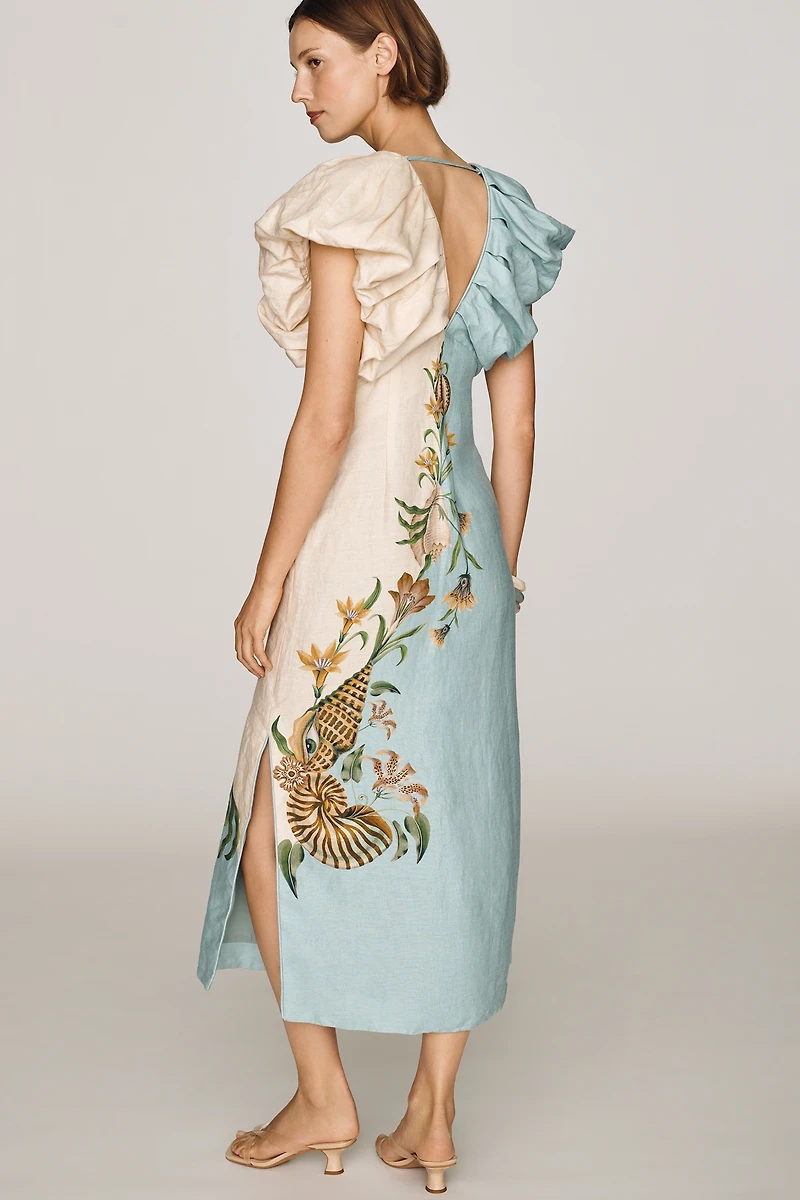 Farm Rio Marine Garden Linen Midi Dress