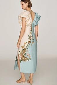 Farm Rio Marine Garden Linen Midi Dress