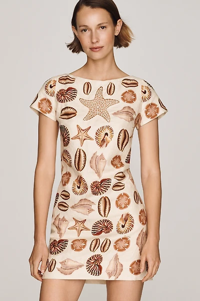 Farm Rio Marine Shells 100% Linen Mini Dress