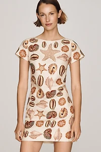 Farm Rio Marine Shells 100% Linen Mini Dress
