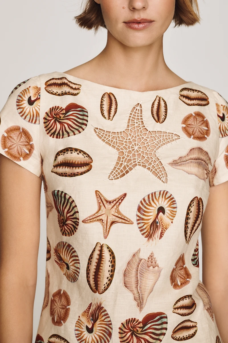 Farm Rio Marine Shells 100% Linen Mini Dress