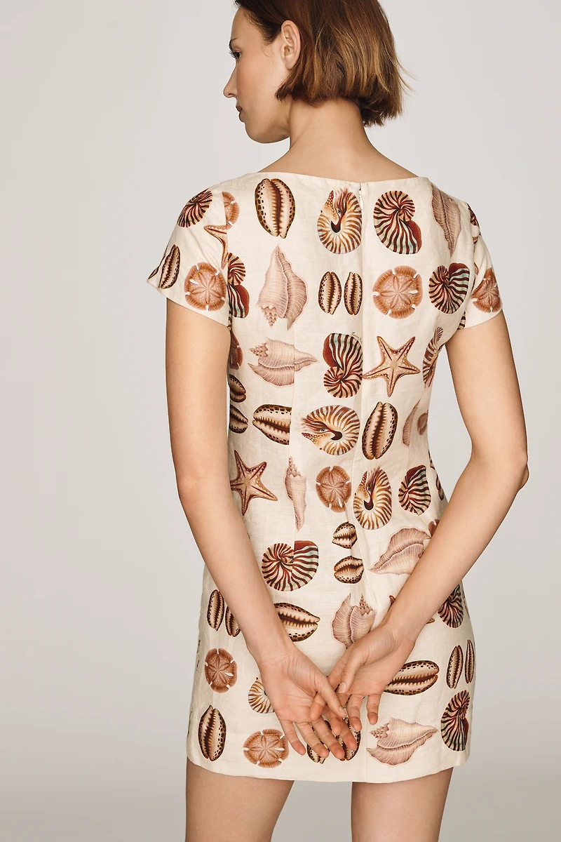 Farm Rio Marine Shells 100% Linen Mini Dress