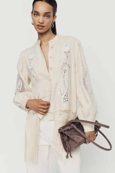Farm Rio 100% Linen Richelieu Buttondown Shirt