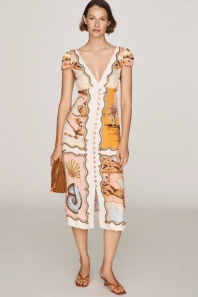 Farm Rio Souvenir Short-Sleeve Midi Dress